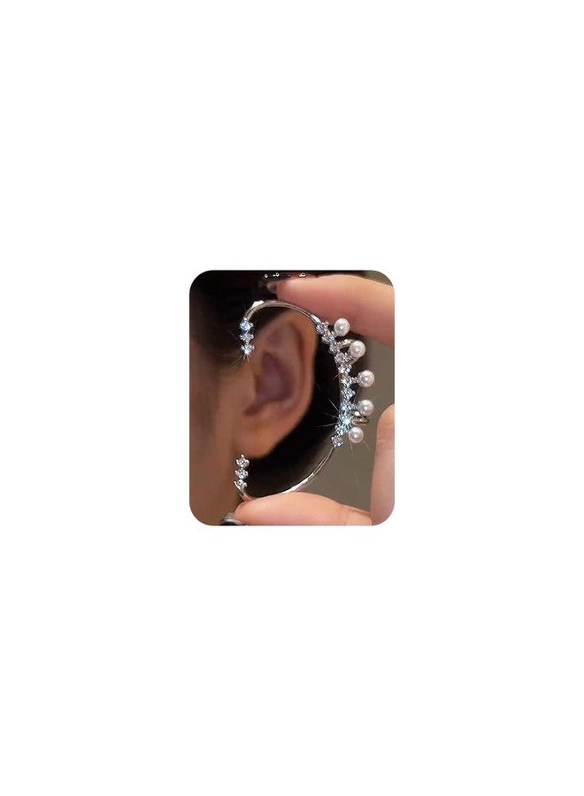WZNBBOY Sparkling Rhinestone Fairy Pearls Ear Cuff Earrings Crystal Clip Climber Wrap Around Earrings for Women - Image 1